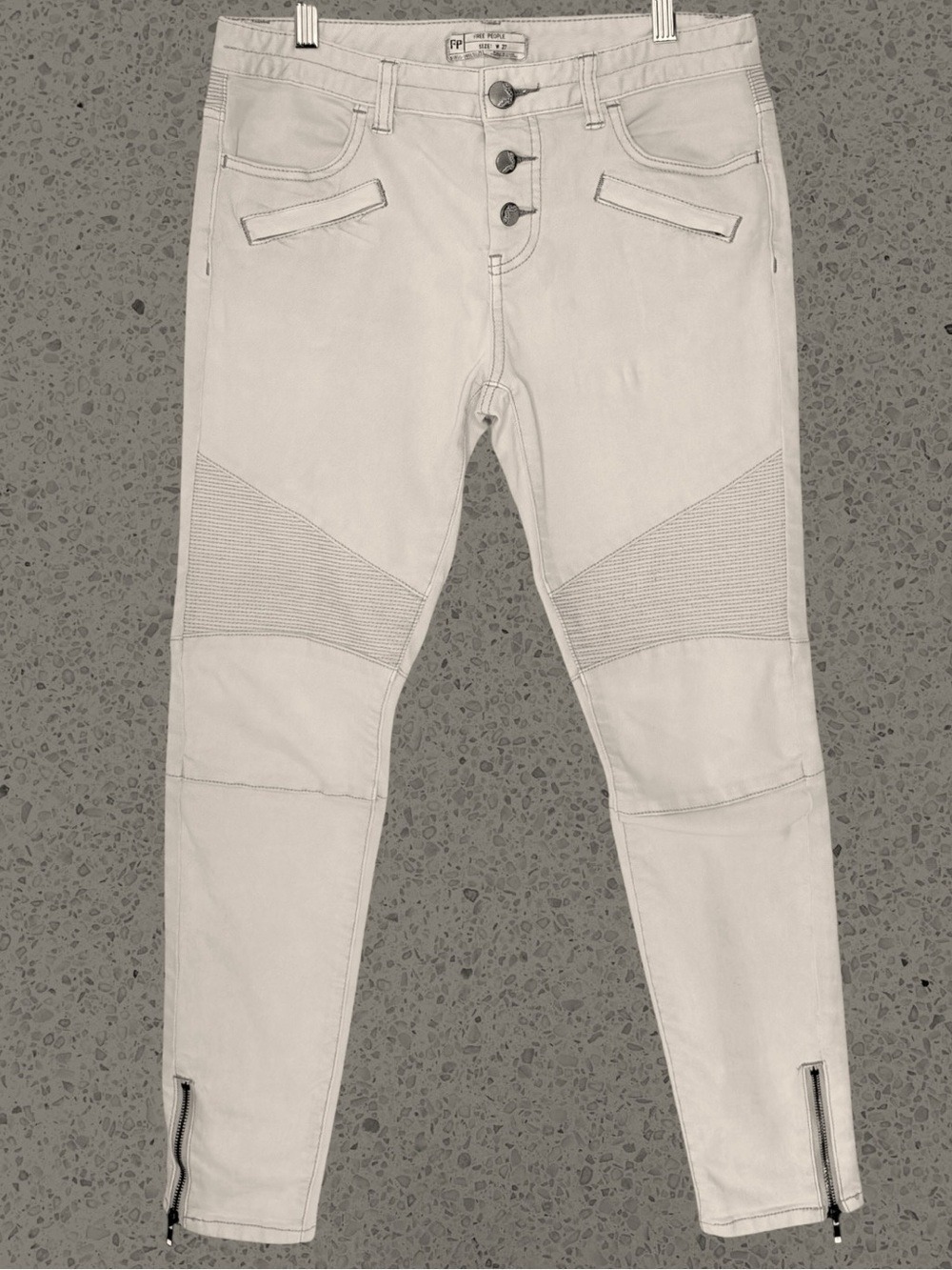 Free People W 27 Moto Bike Skinny Jeans Ecru Cream Indie Sleaze Gorpcore